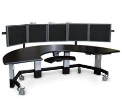 View of half moon height adjustable desk
